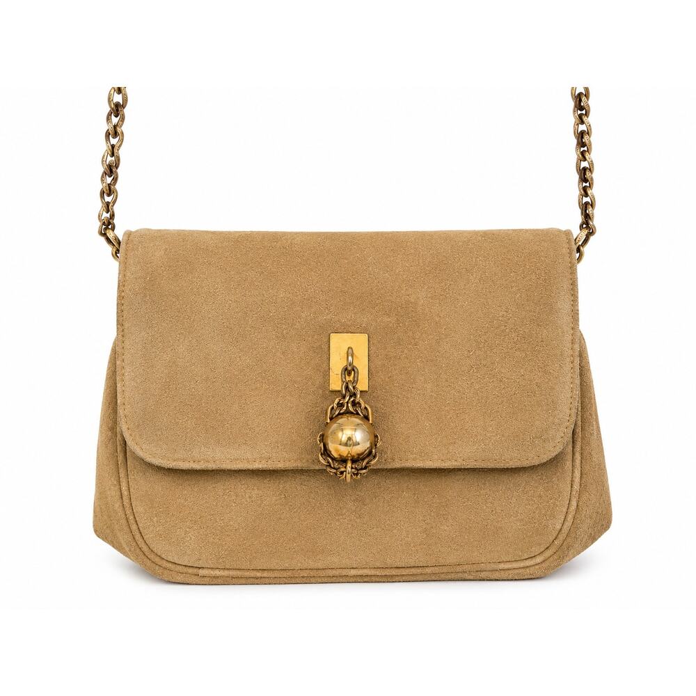 Vintage Suede Mini Shoulder Bag Camel Beige Chain Strap 70s/80s